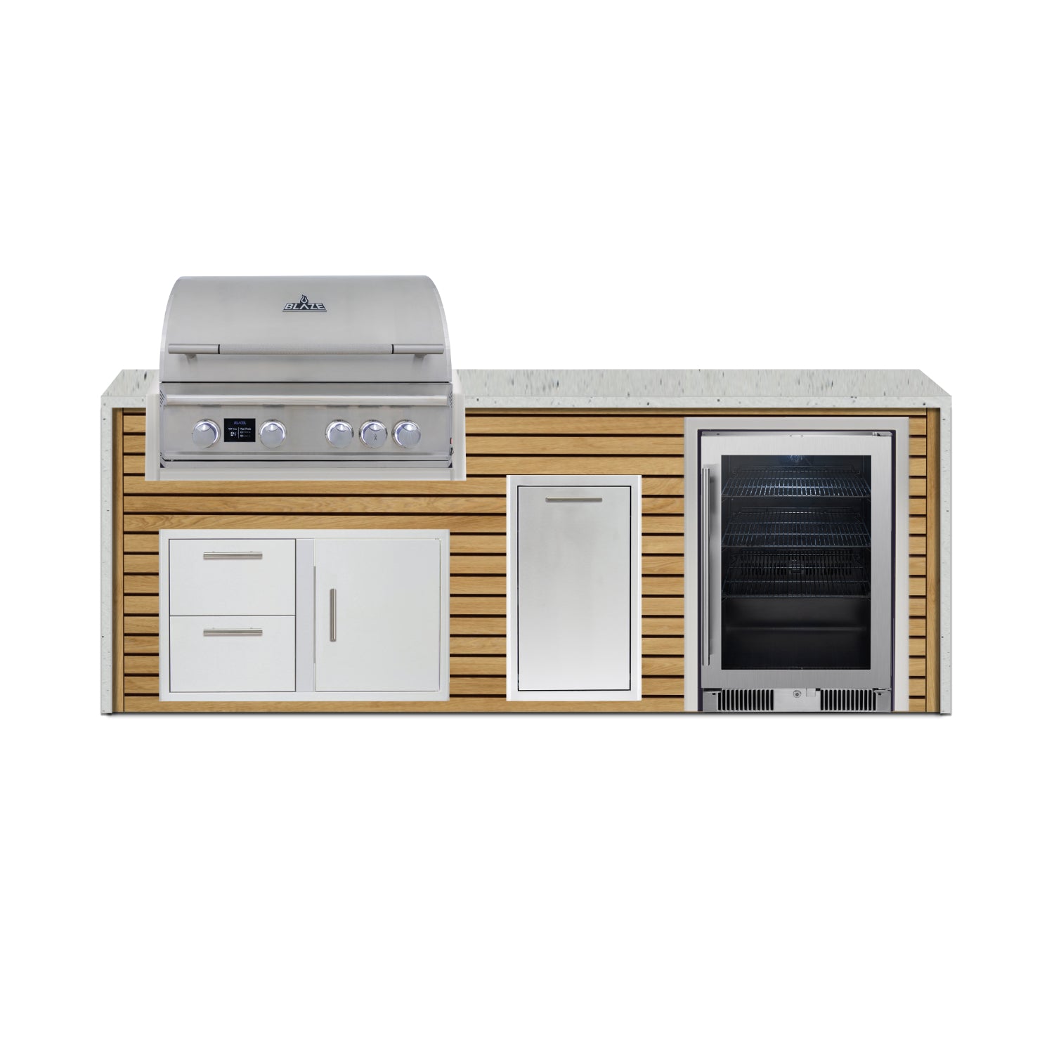 Blaze 96" Luxury Waterfall Finished Outdoor Kitchen PKG 19-AP-BLZ-19L+WF-AP