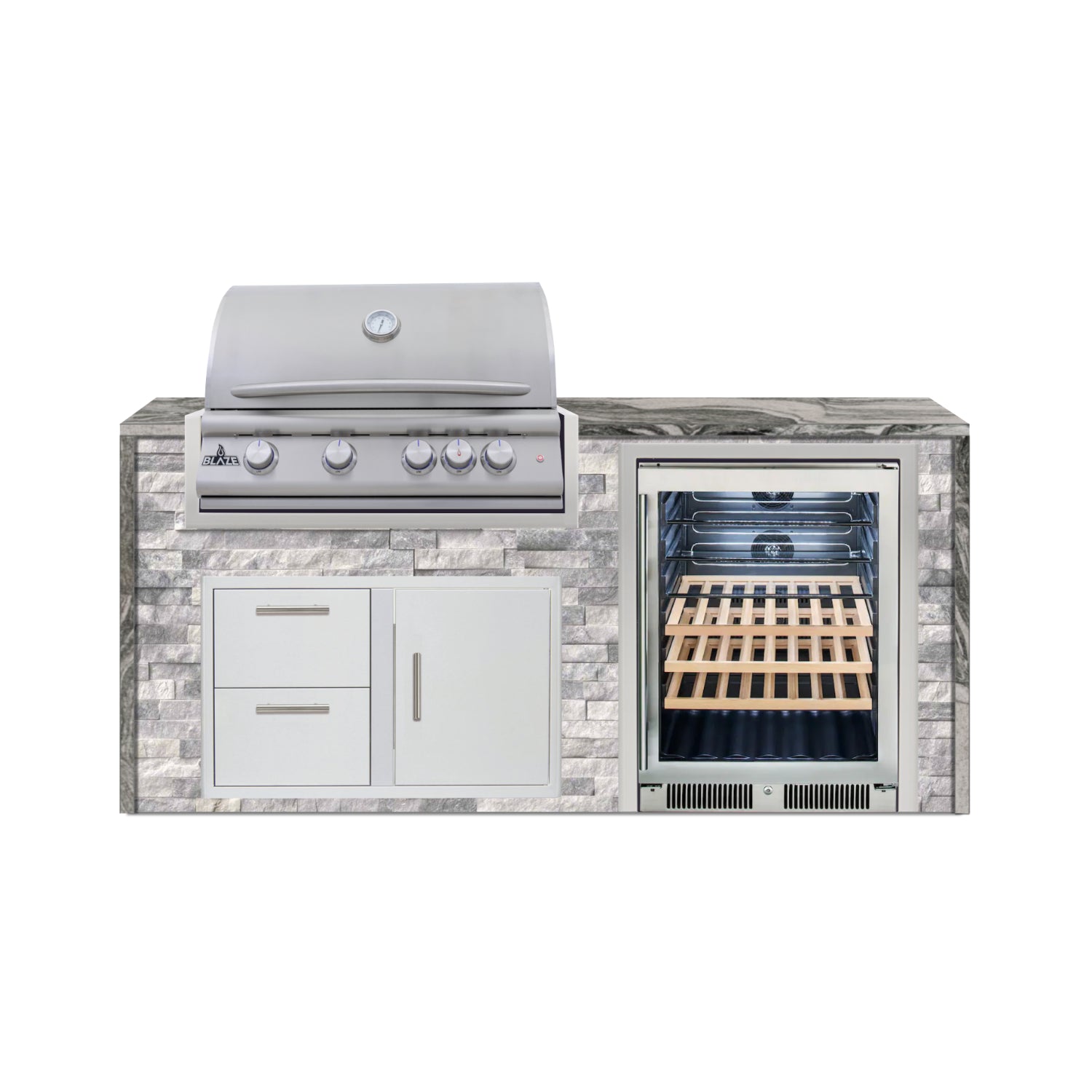 Blaze 72" Luxury Waterfall Finished Outdoor Kitchen PKG 3-ST-BLZ-3L+WF-ST