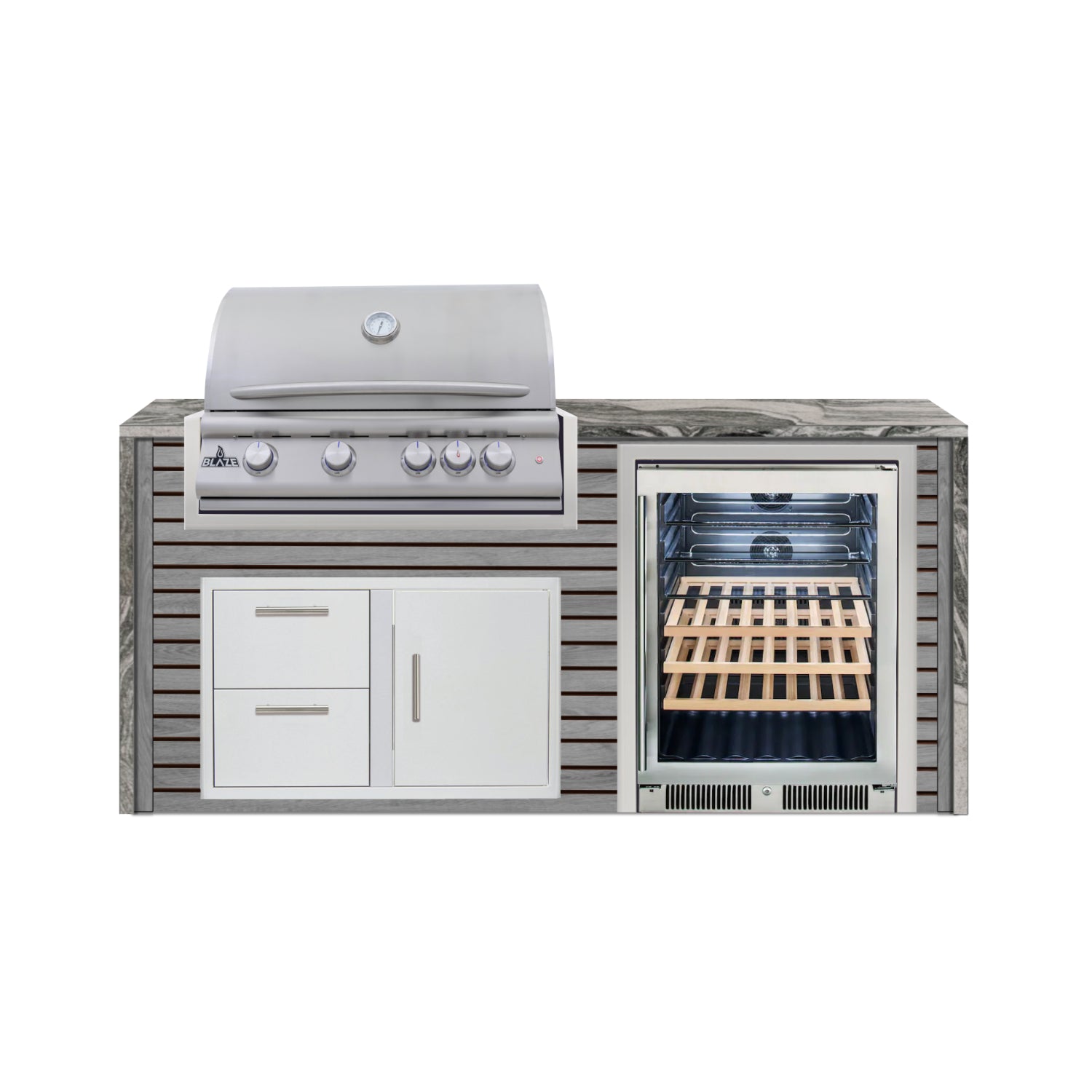 Blaze 72" Luxury Waterfall Finished Outdoor Kitchen PKG 3-AP-BLZ-3L+WF-AP