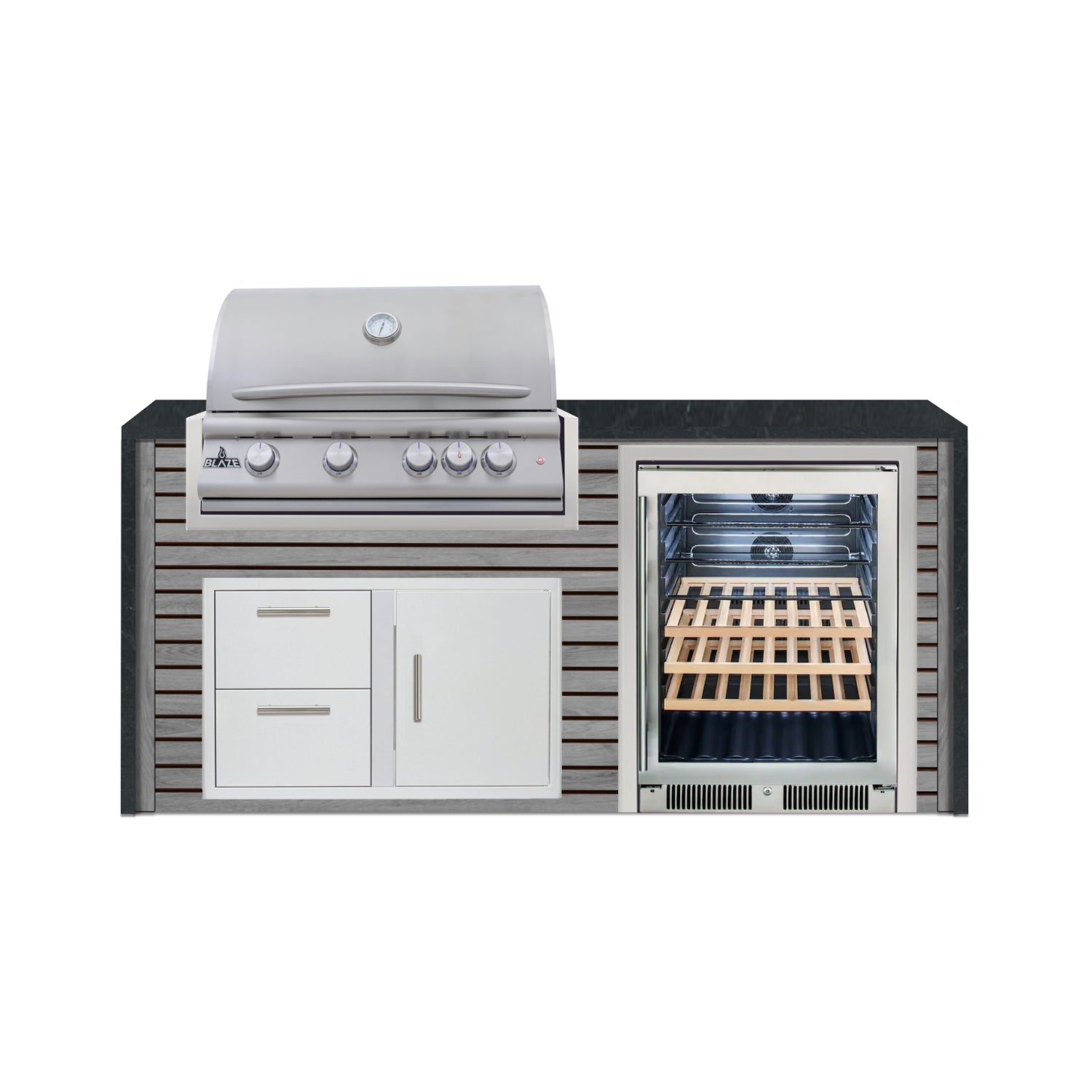 Blaze 72" Luxury Waterfall Finished Outdoor Kitchen PKG 3-AP-BLZ-3L+WF-AP