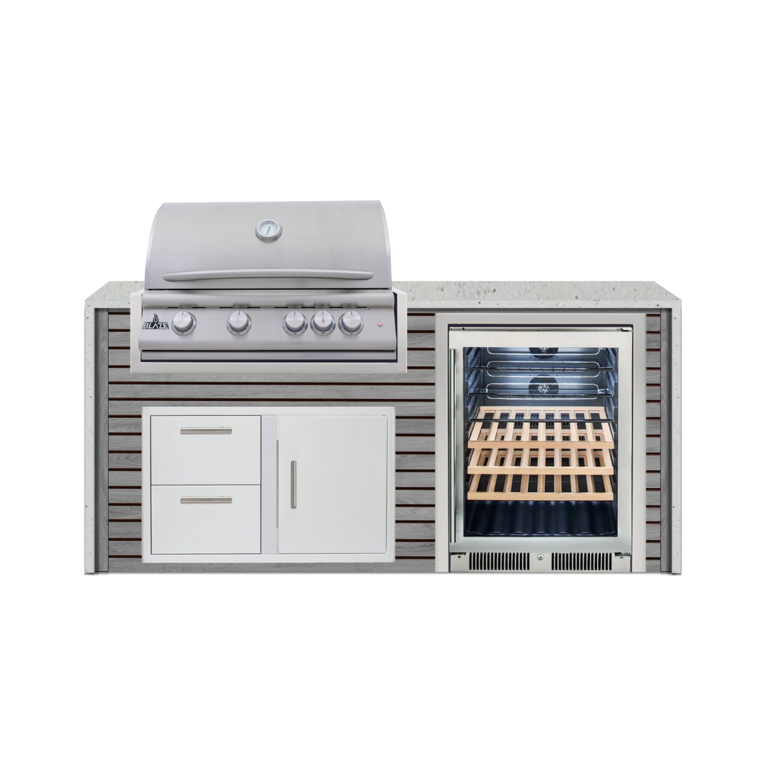 Blaze 72" Luxury Waterfall Finished Outdoor Kitchen PKG 3-AP-BLZ-3L+WF-AP