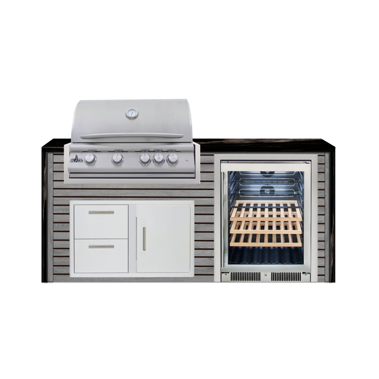 Blaze 72" Luxury Waterfall Finished Outdoor Kitchen PKG 3-AP-BLZ-3L+WF-AP