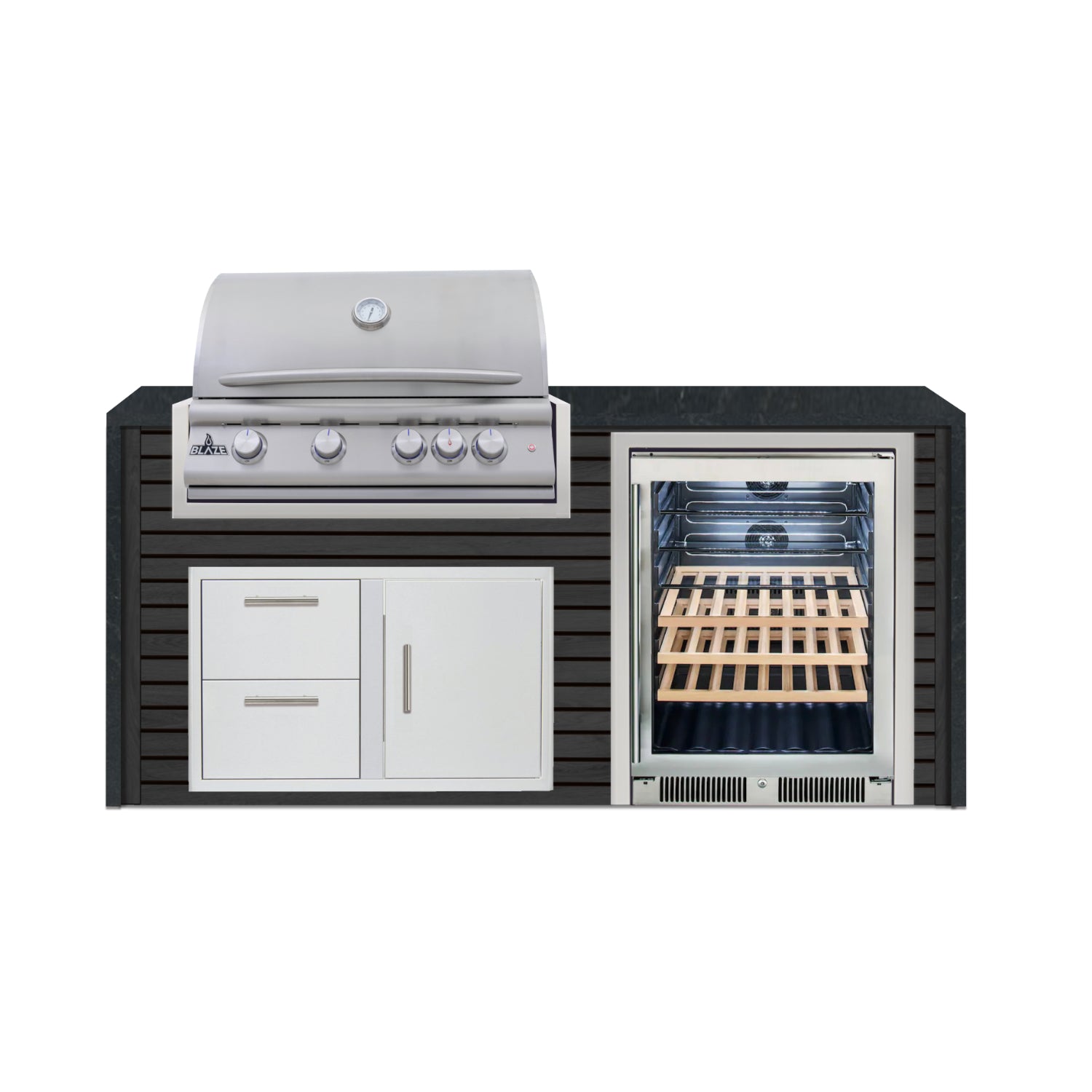 Blaze 72" Luxury Waterfall Finished Outdoor Kitchen PKG 3-AP-BLZ-3L+WF-AP