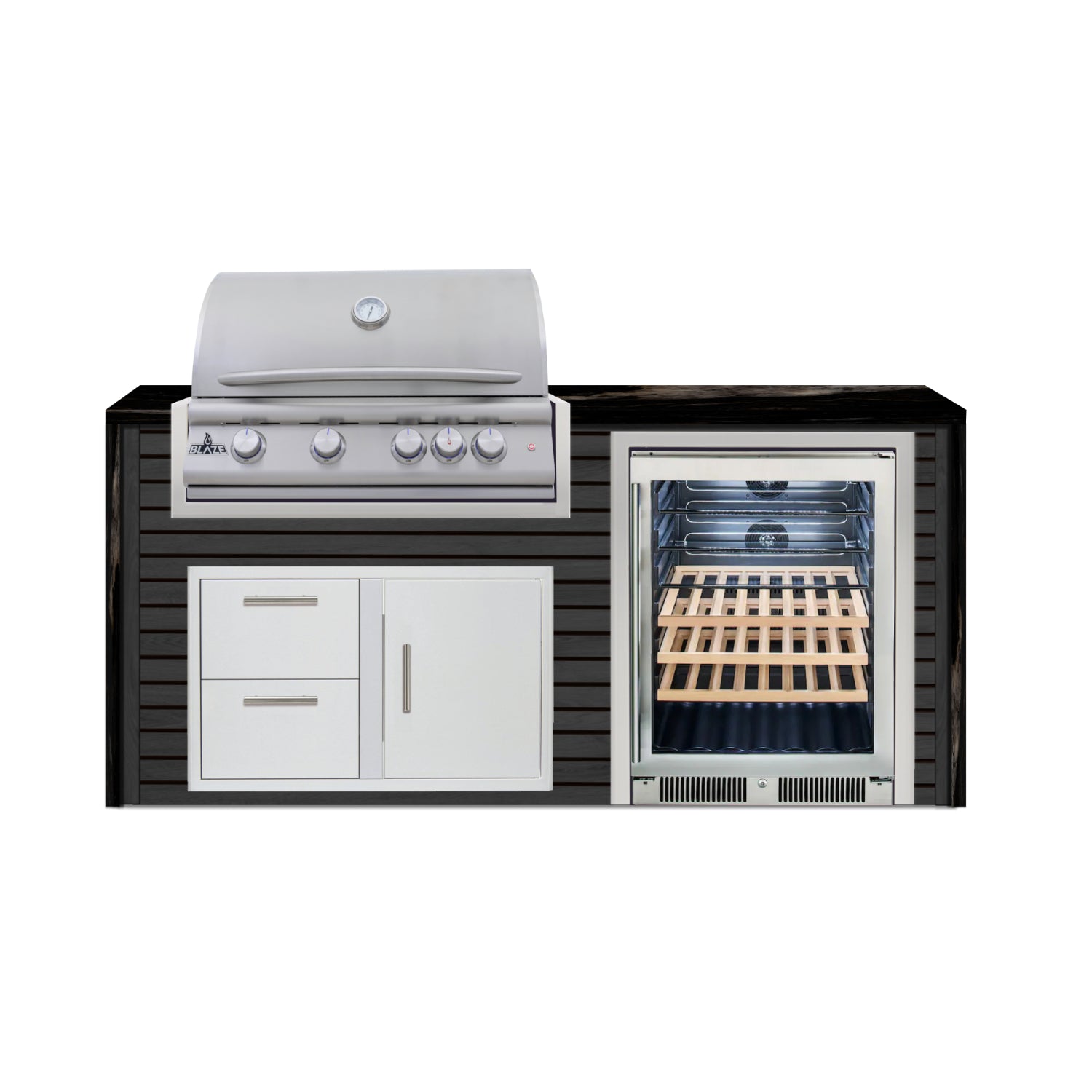 Blaze 72" Luxury Waterfall Finished Outdoor Kitchen PKG 3-AP-BLZ-3L+WF-AP