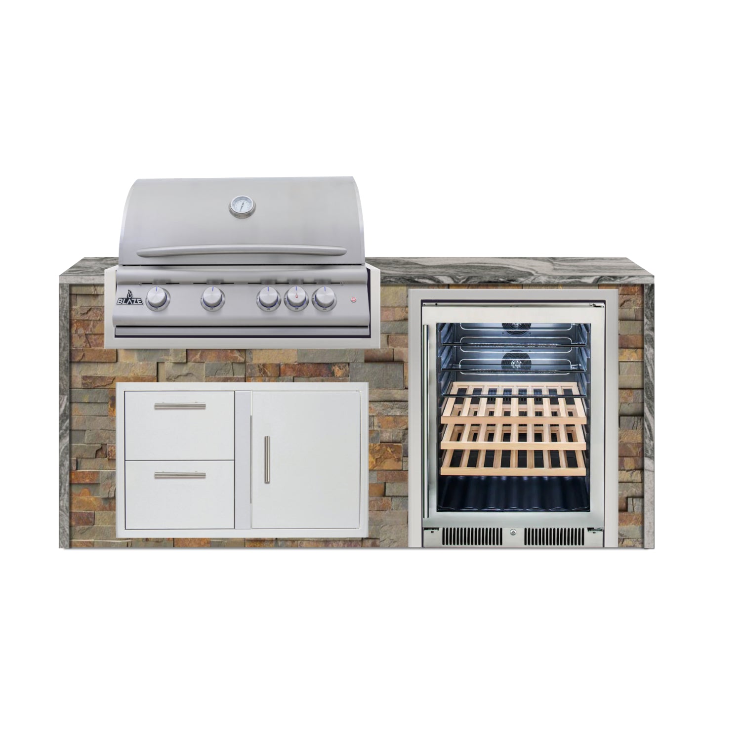 Blaze 72" Luxury Waterfall Finished Outdoor Kitchen PKG 3-ST-BLZ-3L+WF-ST
