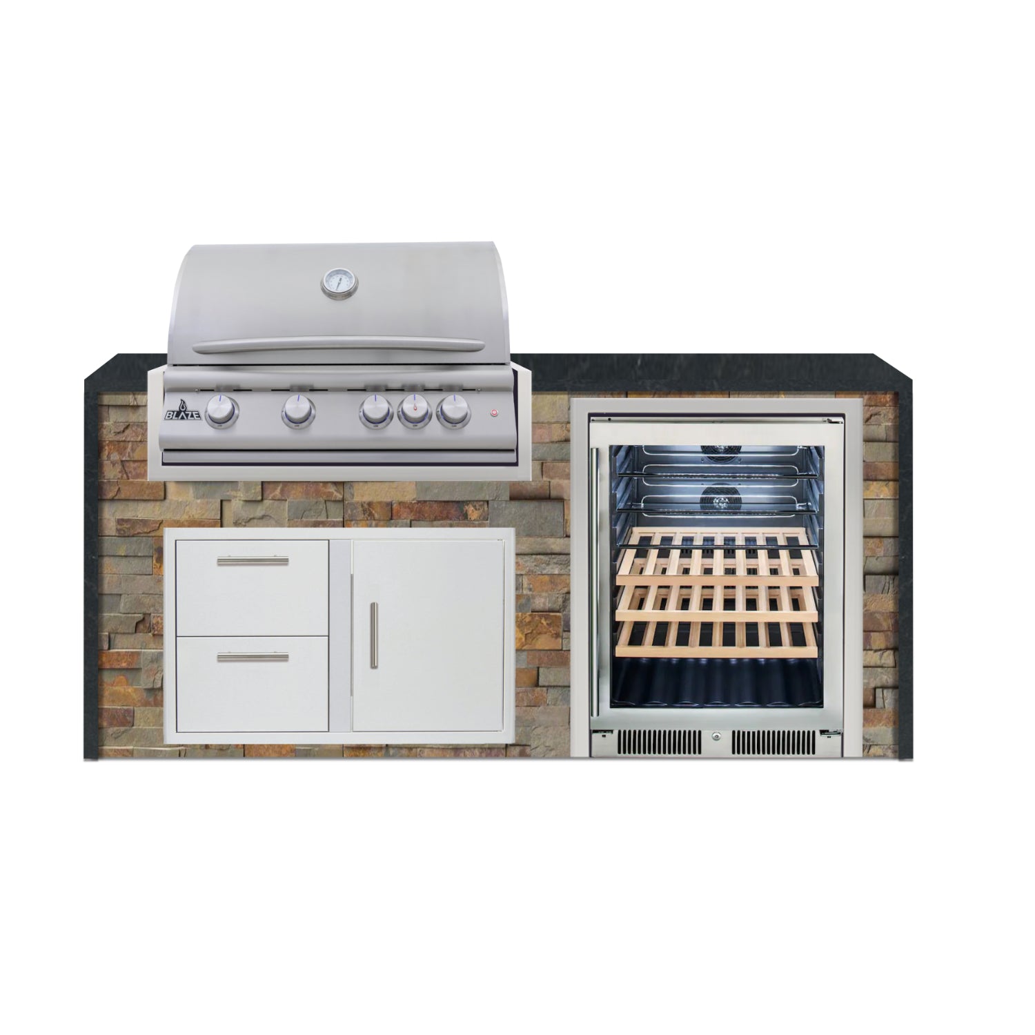 Blaze 72" Luxury Waterfall Finished Outdoor Kitchen PKG 3-ST-BLZ-3L+WF-ST