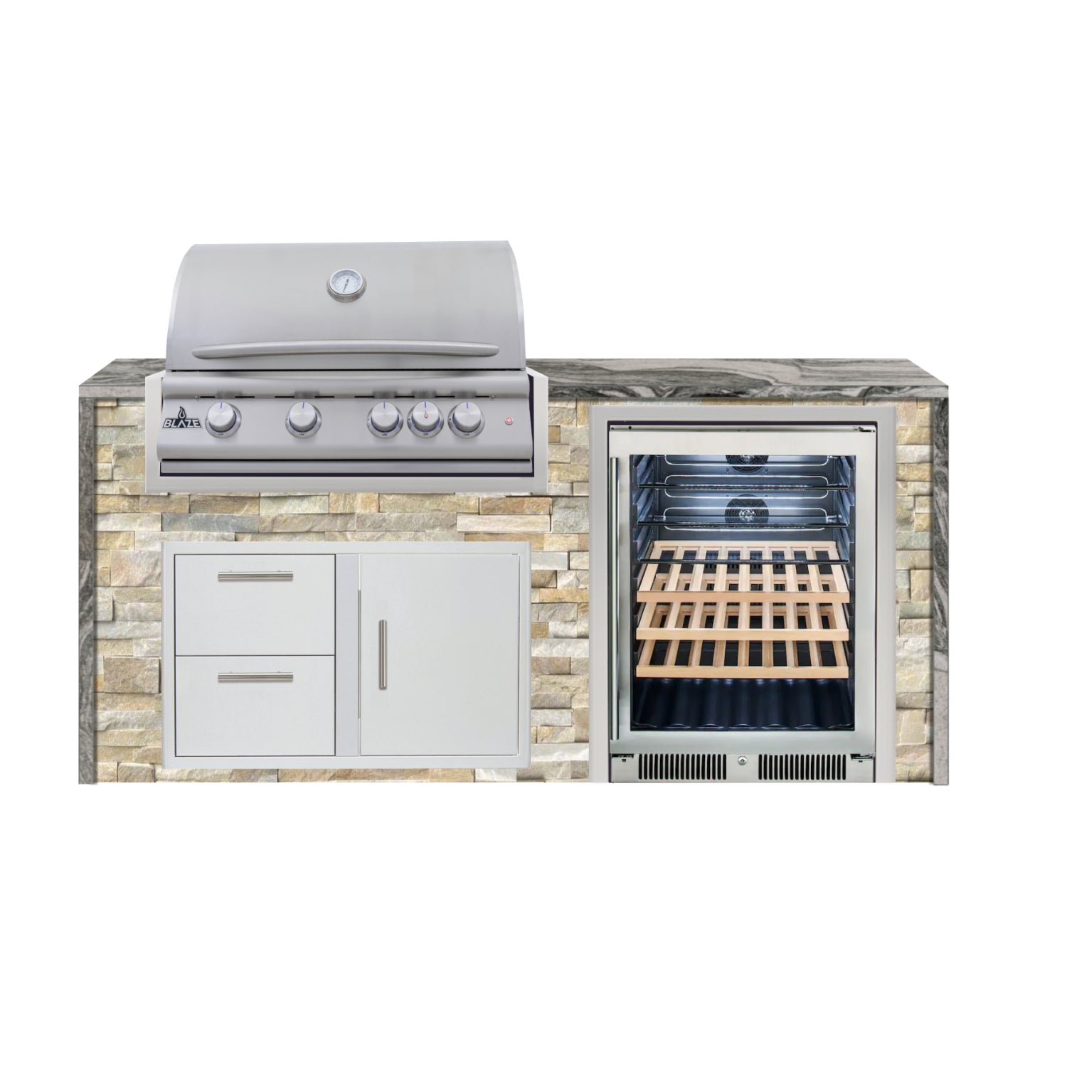 Blaze 72" Luxury Waterfall Finished Outdoor Kitchen PKG 3-ST-BLZ-3L+WF-ST