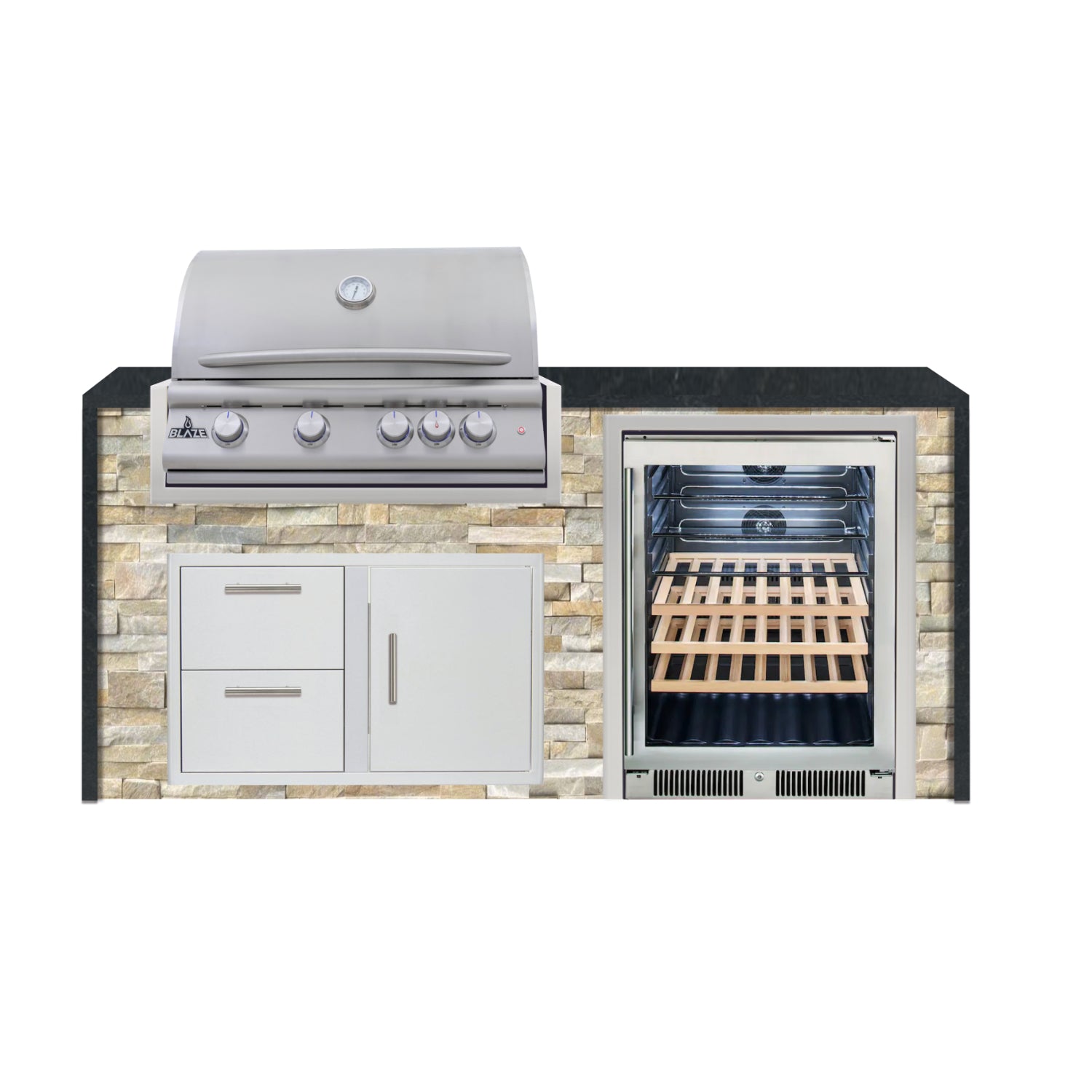 Blaze 72" Luxury Waterfall Finished Outdoor Kitchen PKG 3-ST-BLZ-3L+WF-ST