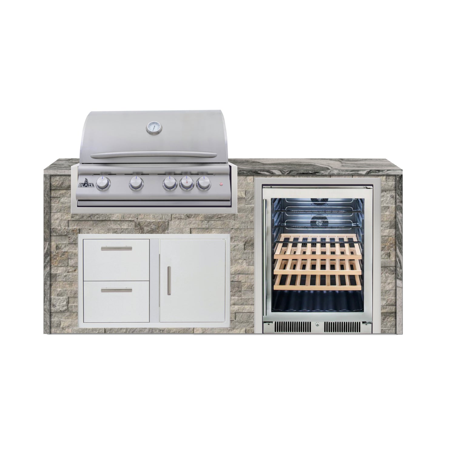 Blaze 72" Luxury Waterfall Finished Outdoor Kitchen PKG 3-ST-BLZ-3L+WF-ST