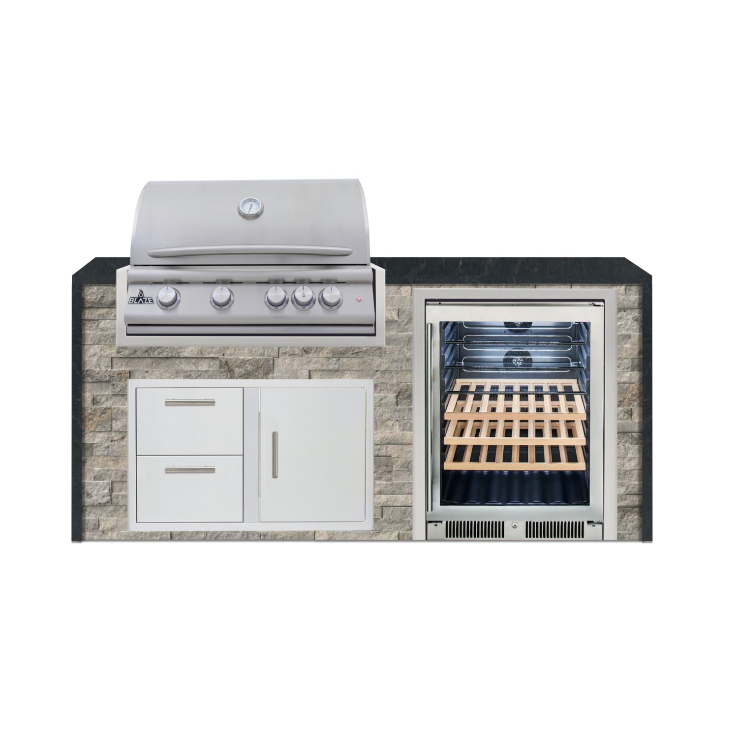 Blaze 72" Luxury Waterfall Finished Outdoor Kitchen PKG 3-ST-BLZ-3L+WF-ST