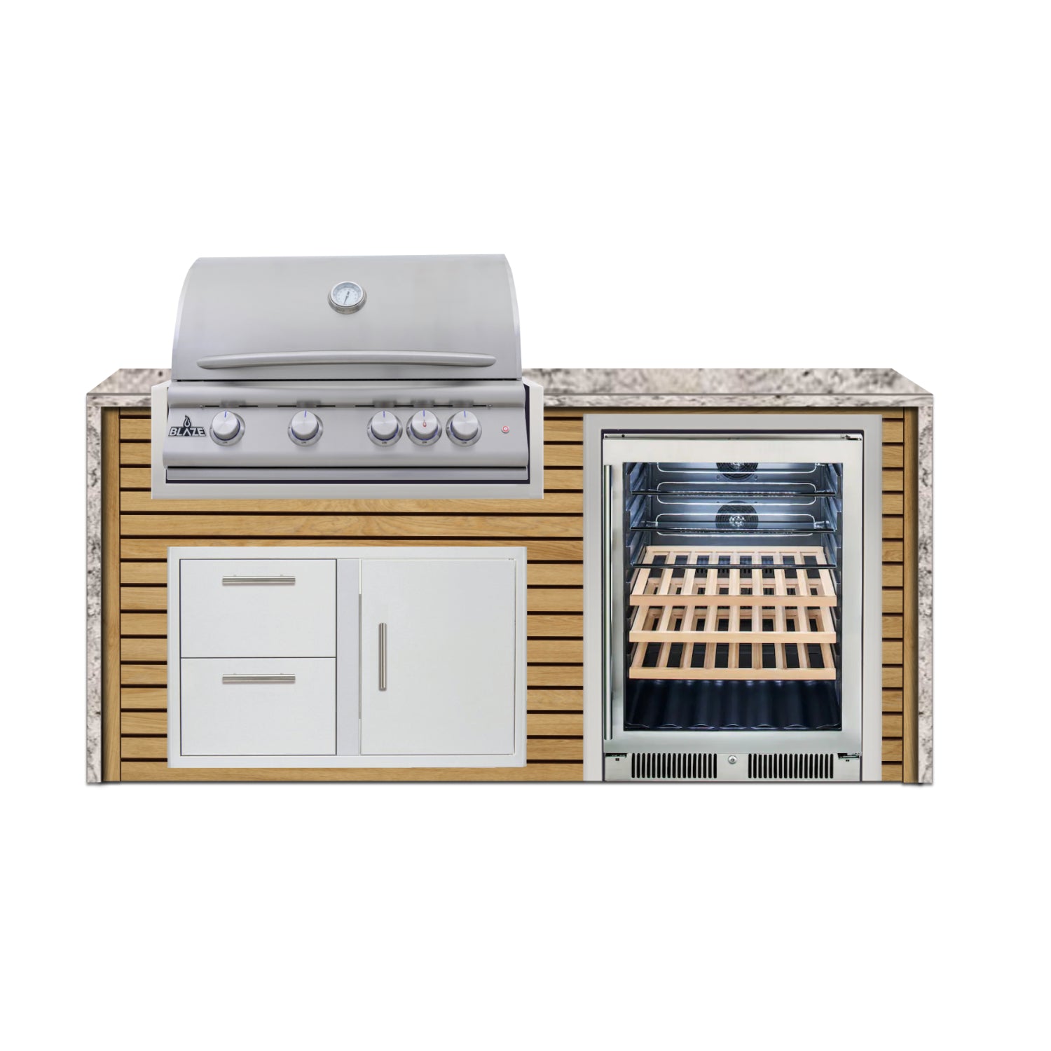 Blaze 72" Luxury Waterfall Finished Outdoor Kitchen PKG 3-AP-BLZ-3L+WF-AP