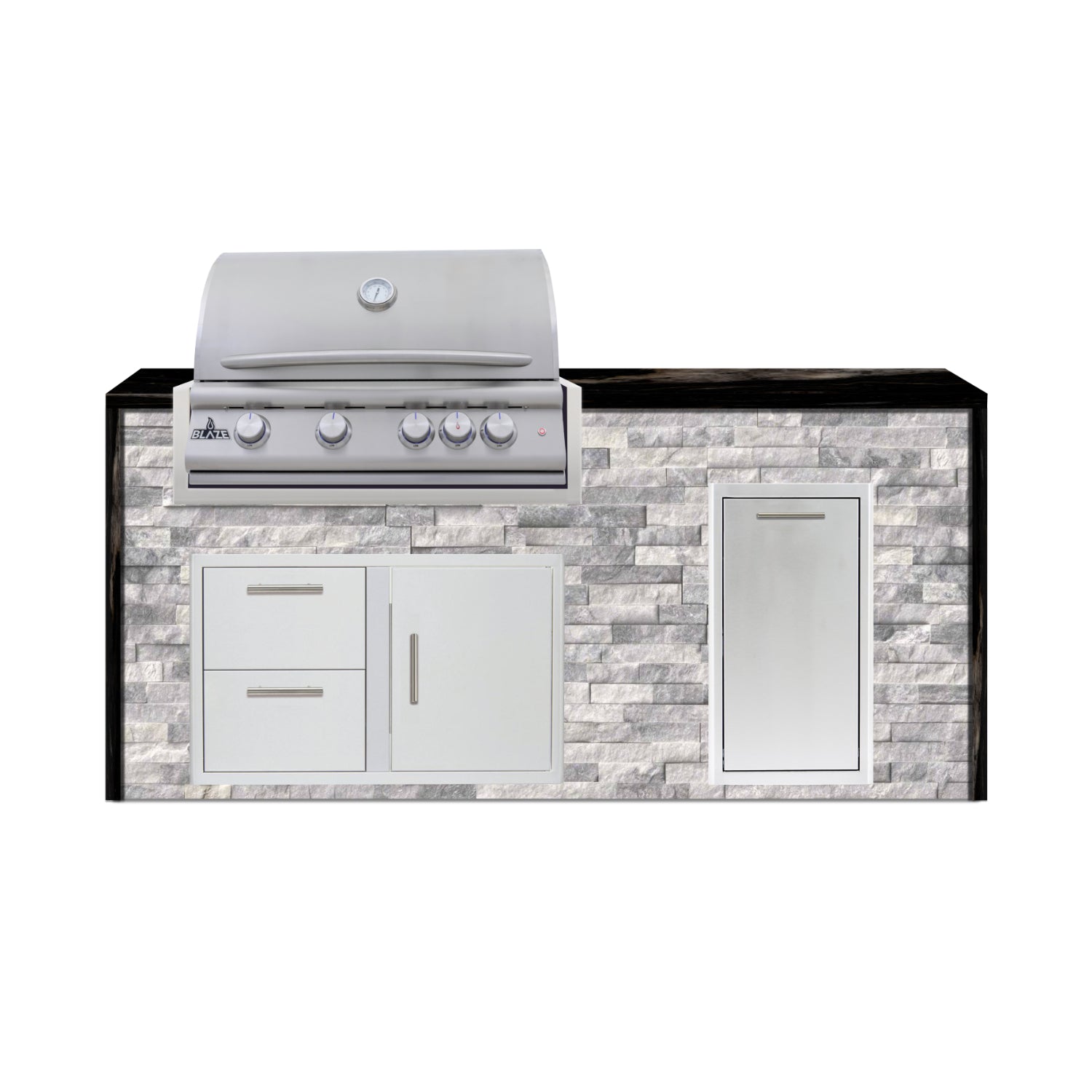 Blaze 72" Luxury Waterfall Finished Outdoor Kitchen PKG 4-ST-BLZ-4L+WF-ST