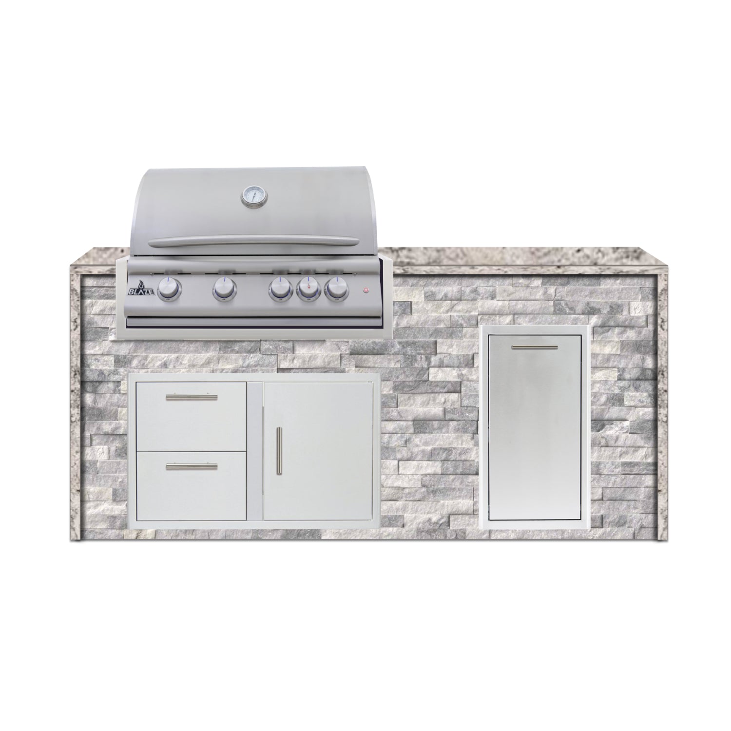 Blaze 72" Luxury Waterfall Finished Outdoor Kitchen PKG 4-ST-BLZ-4L+WF-ST