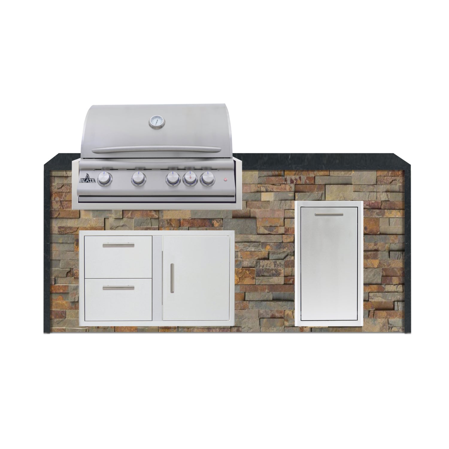 Blaze 72" Luxury Waterfall Finished Outdoor Kitchen PKG 4-ST-BLZ-4L+WF-ST