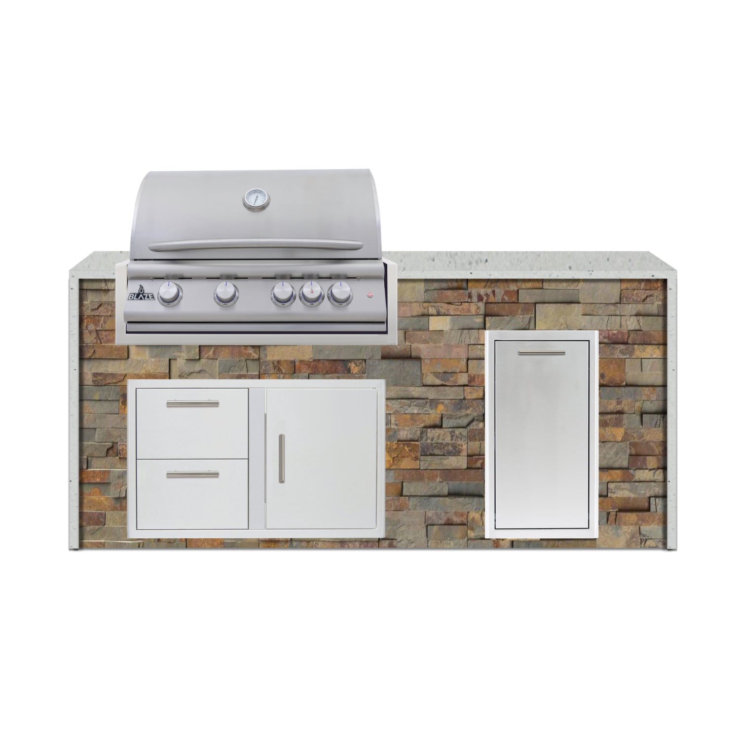 Blaze 72" Luxury Waterfall Finished Outdoor Kitchen PKG 4-ST-BLZ-4L+WF-ST