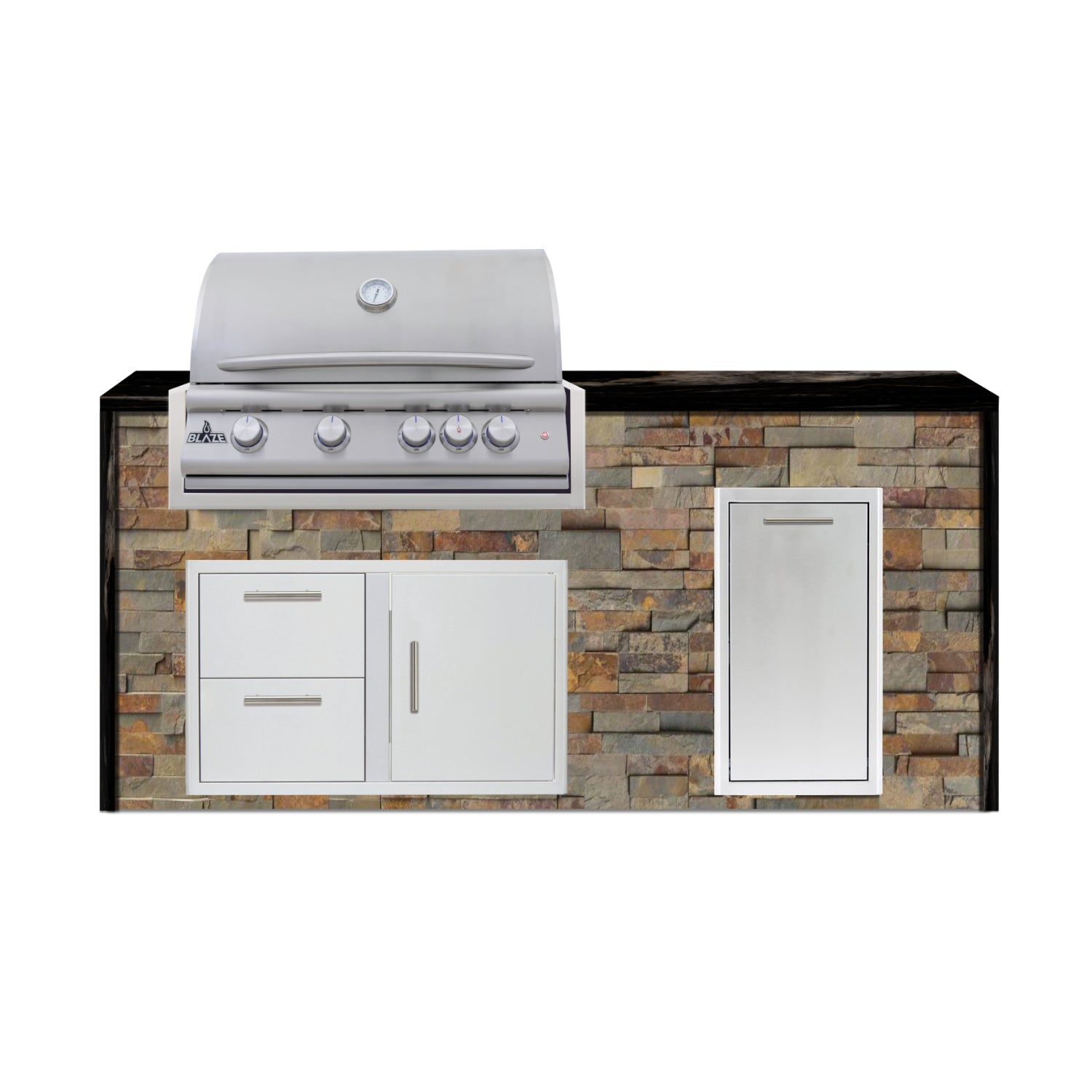 Blaze 72" Luxury Waterfall Finished Outdoor Kitchen PKG 4-ST-BLZ-4L+WF-ST