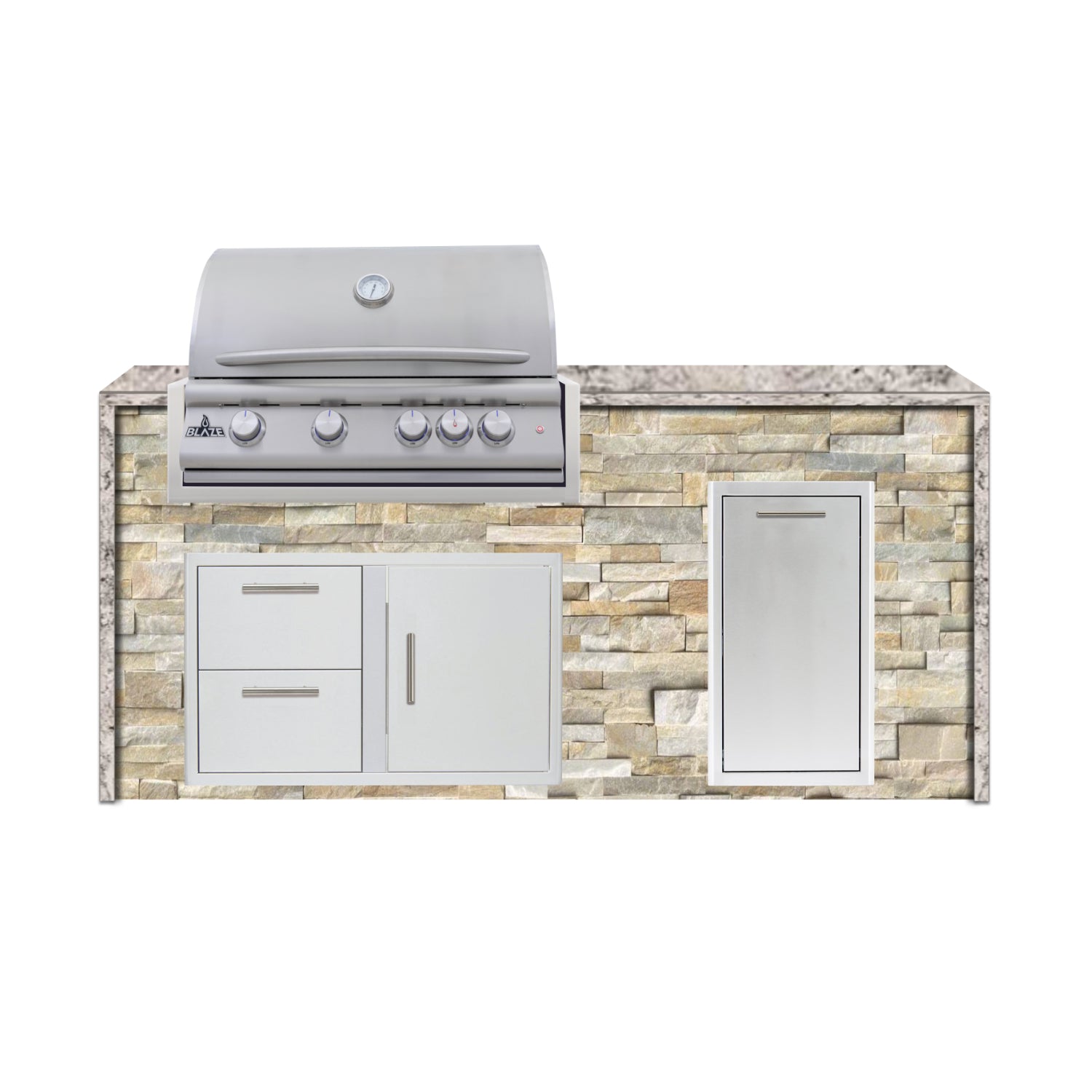 Blaze 72" Luxury Waterfall Finished Outdoor Kitchen PKG 4-ST-BLZ-4L+WF-ST