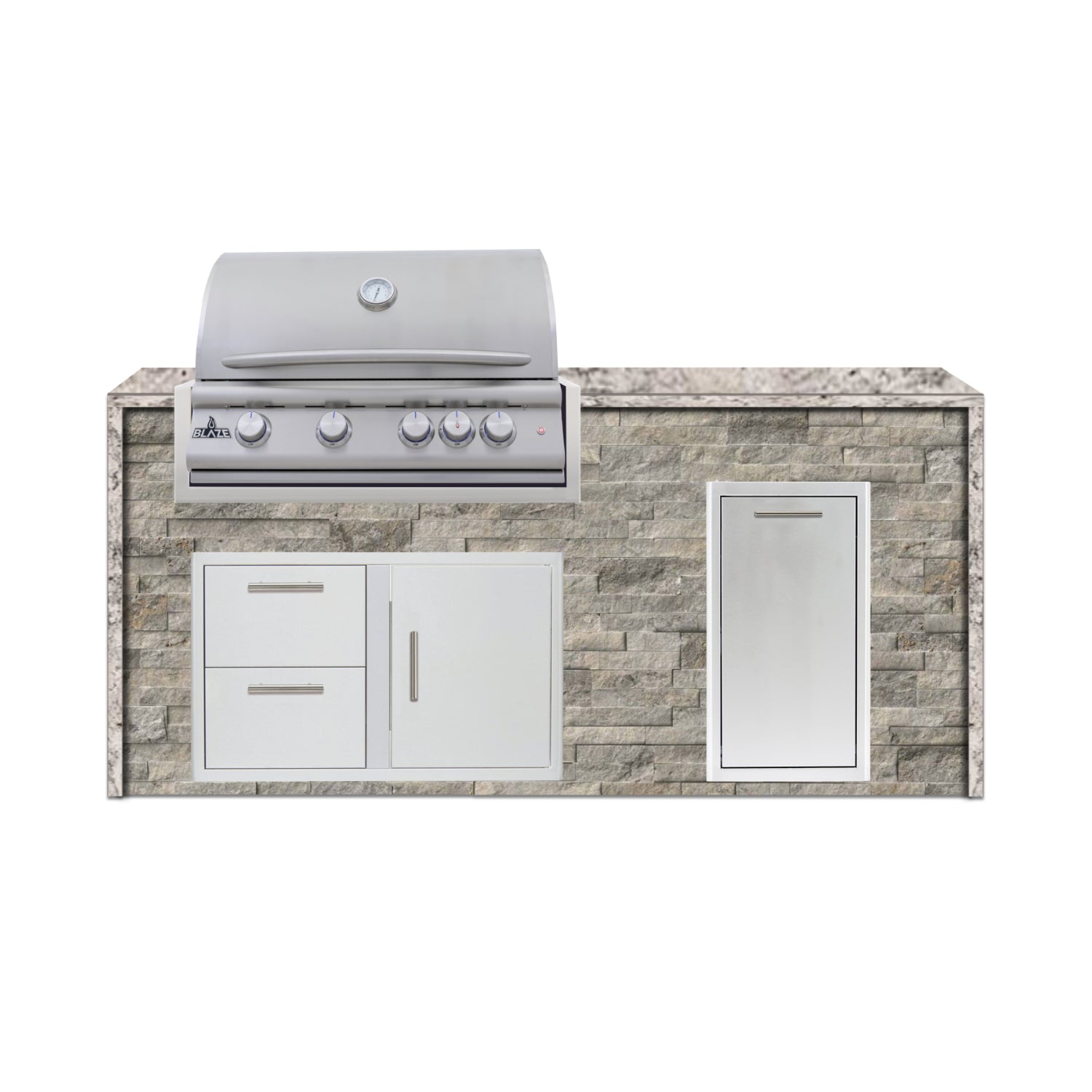 Blaze 72" Luxury Waterfall Finished Outdoor Kitchen PKG 4-ST-BLZ-4L+WF-ST