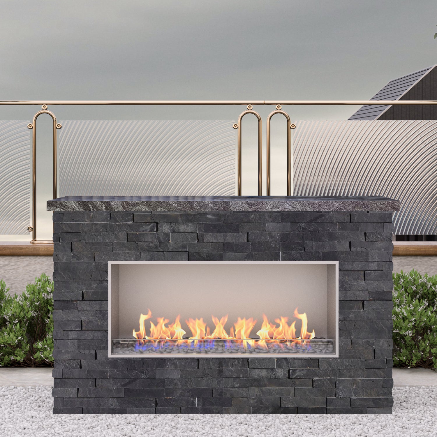 Luxury Linear Outdoor Single Sided Fireplace Fully Finished-BR-LF72-SS