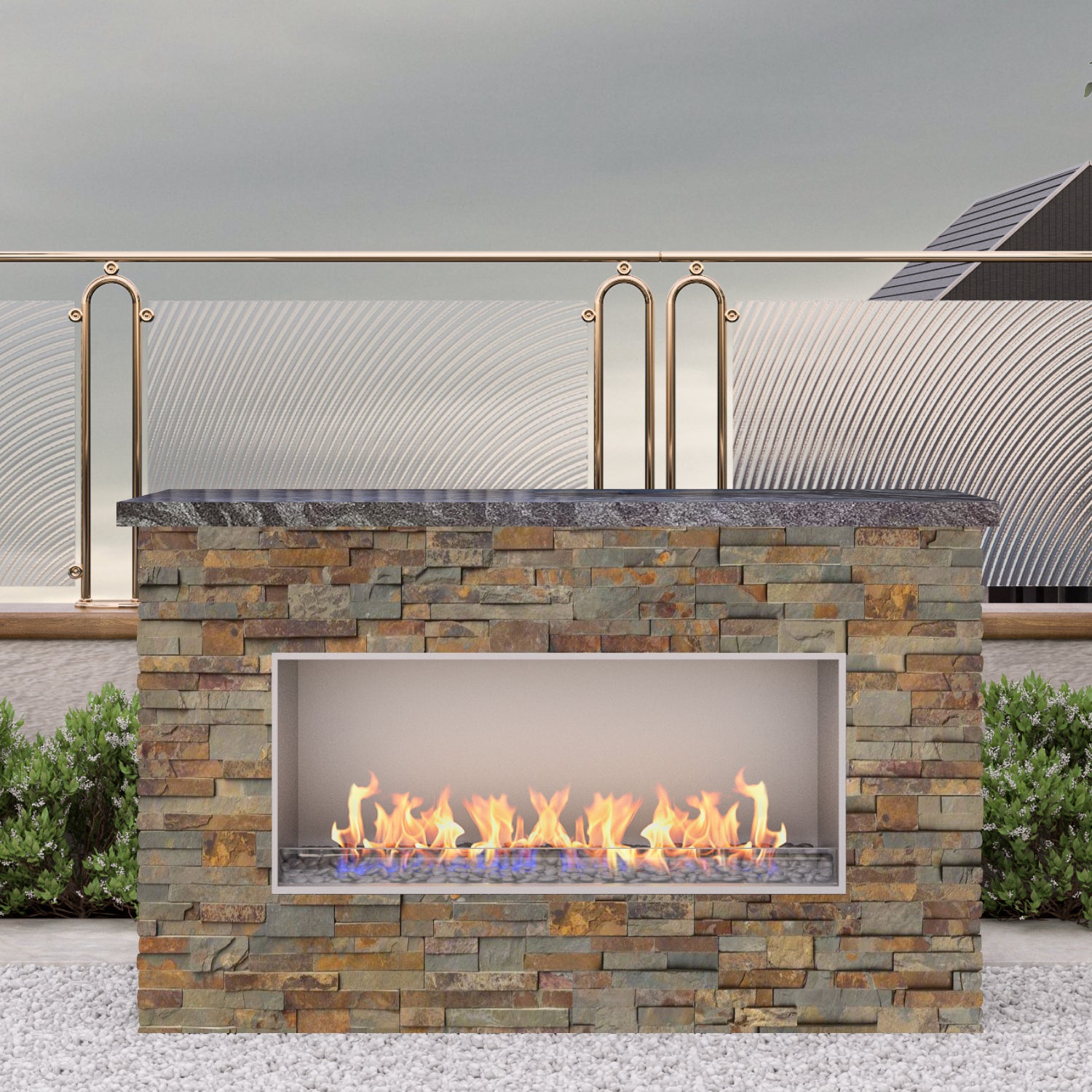Luxury Linear Outdoor Single Sided Fireplace Fully Finished-BR-LF72-SS