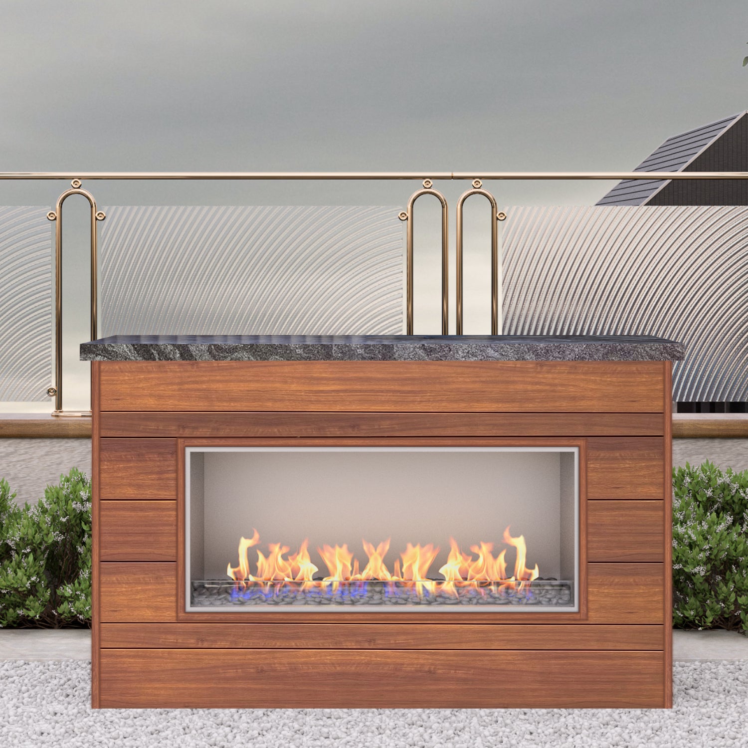 Luxury Linear Outdoor Single Sided Fireplace Fully Finished-BR-LF72-SS