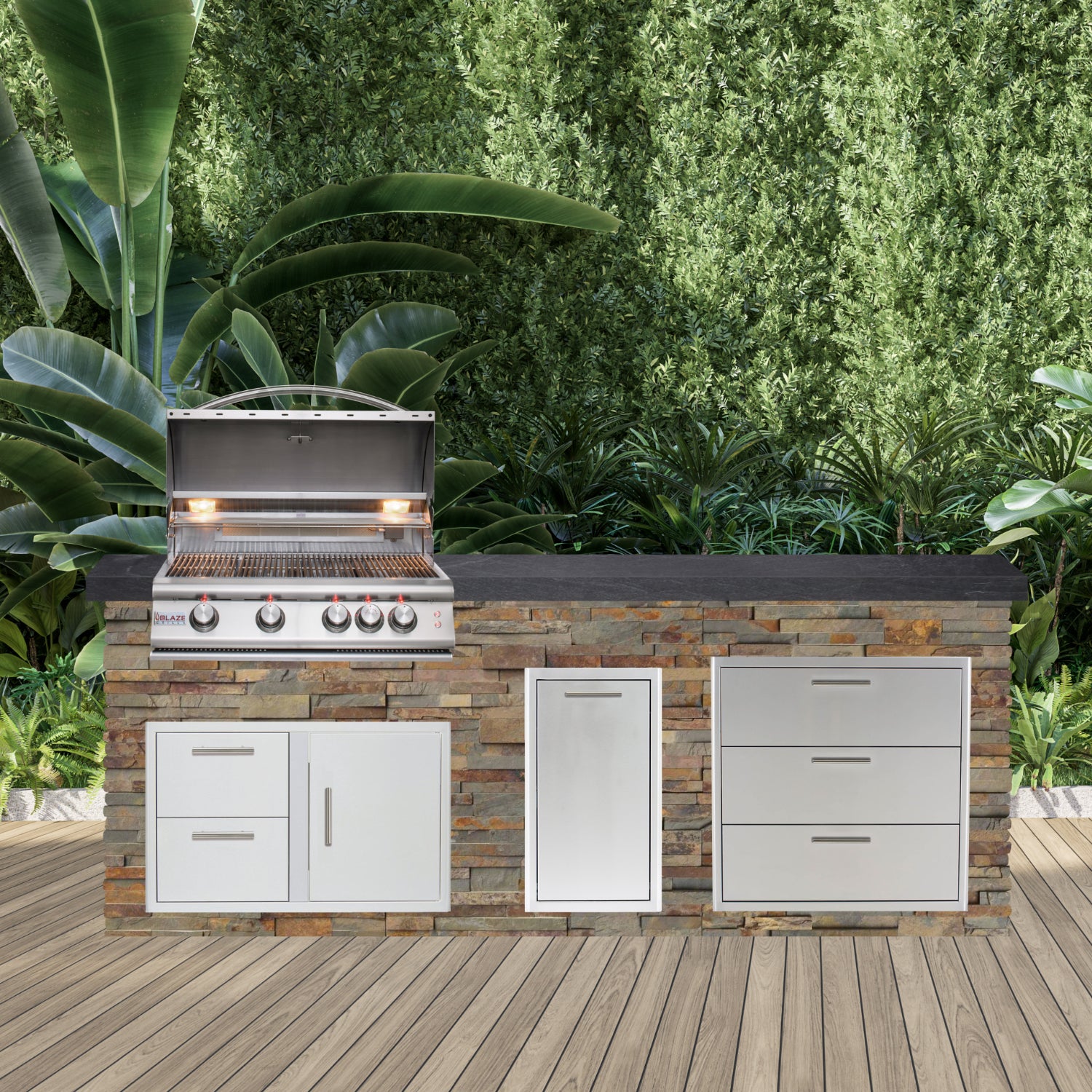 Blaze Quick Ship 96" Luxury Finished Outdoor Kitchen PKG 1-BLZ-QSHIP1