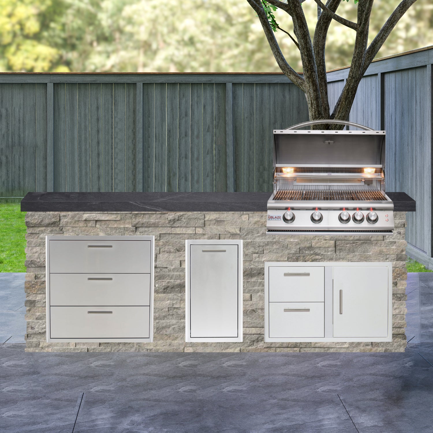 Blaze Quick Ship 96" Luxury Finished Outdoor Kitchen PKG 1-BLZ-QSHIP1