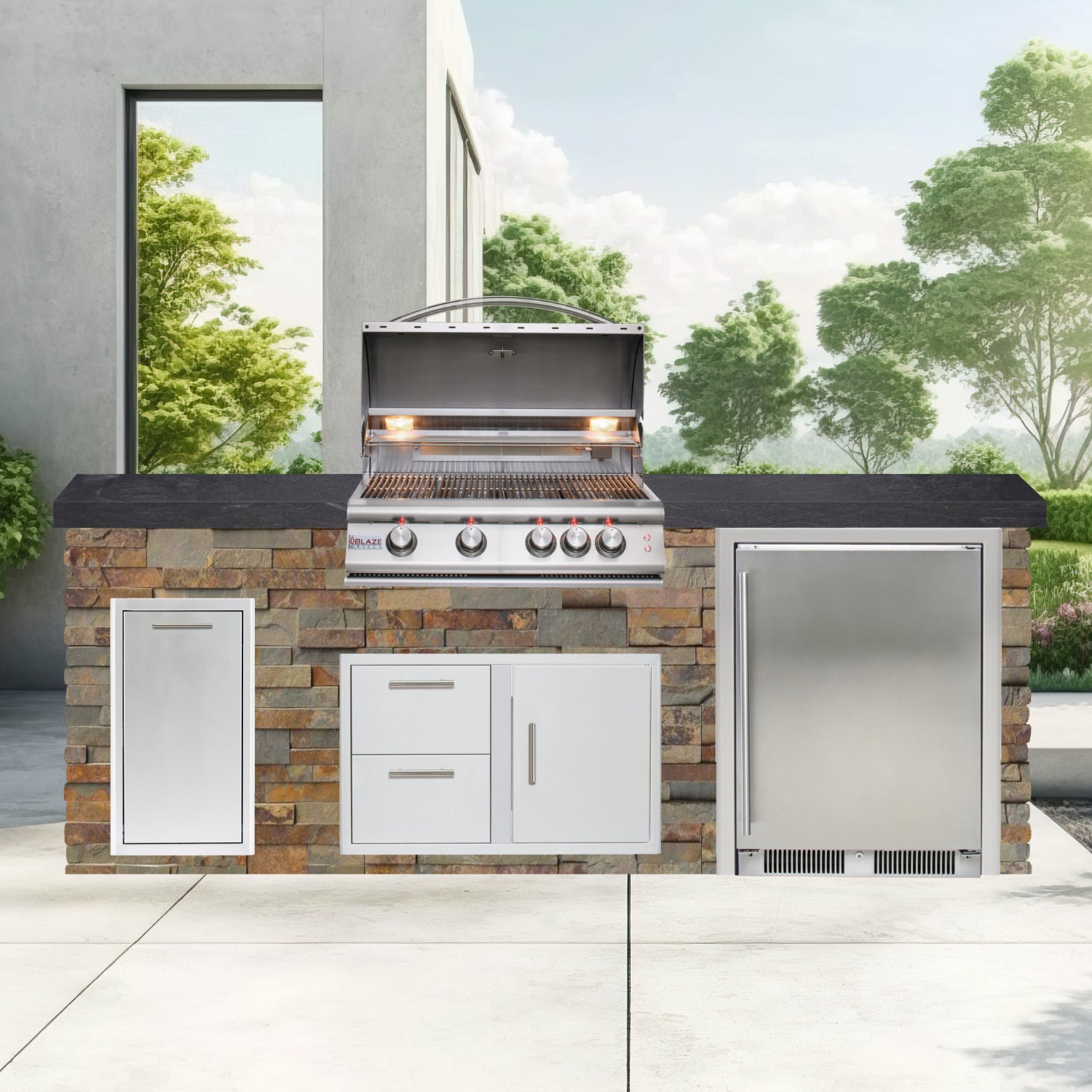 Blaze Quick Ship 96" Luxury Finished Outdoor Kitchen PKG 2-BLZ-QSHIP2