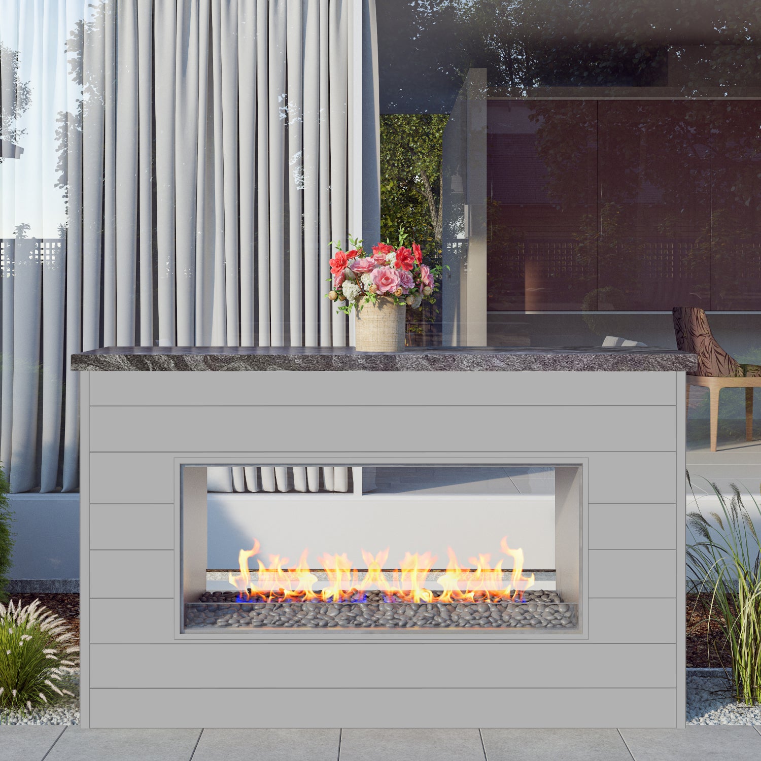 Luxury Linear Outdoor See Through Fireplace Fully Finished-BR-LF72-ST